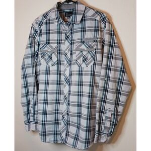 Burnside Cowboy Button Down Front Pockets Size Large White Blue Gray Cotton Poly